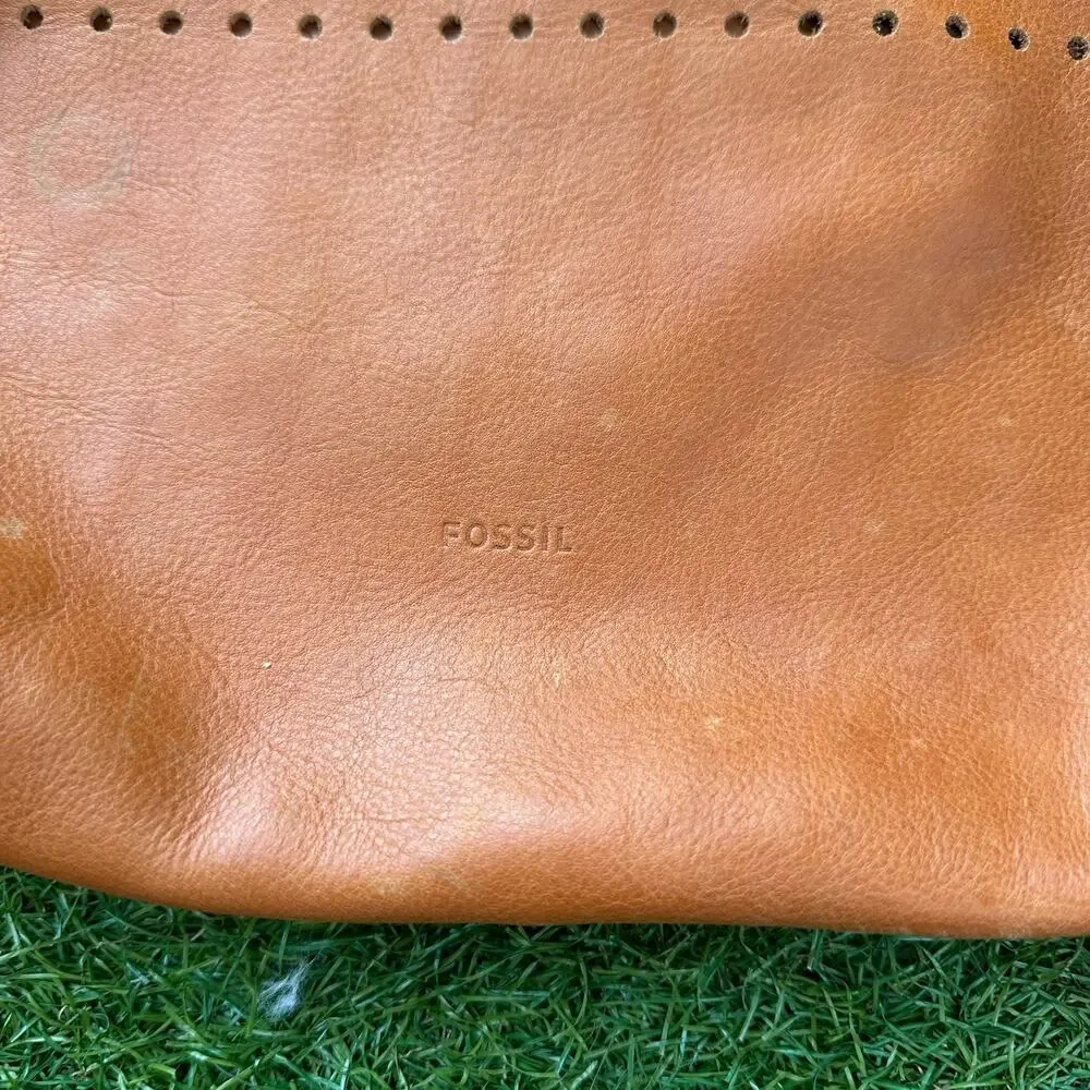 Vintage Fossil Rachel Large Tot Brown Whipstitched Leather Tassels Bag Key Pouch